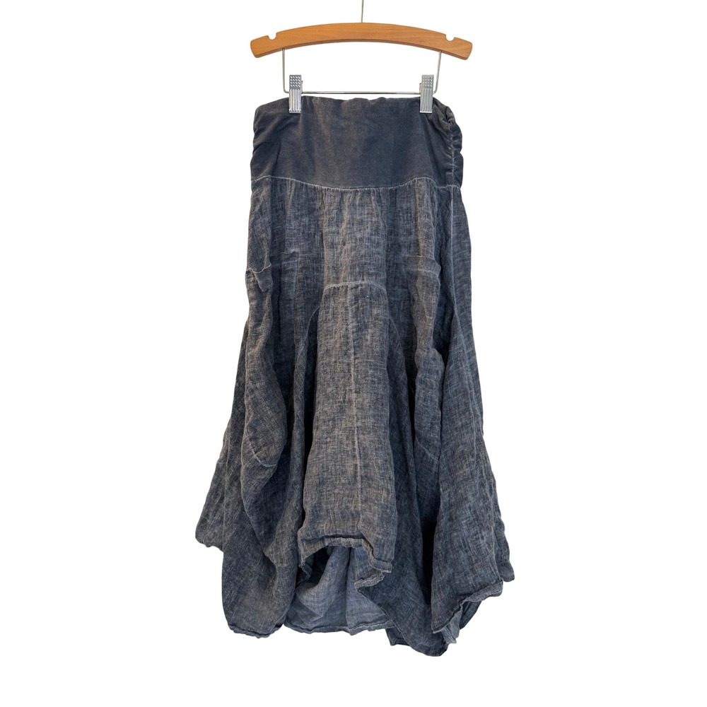 Inizio Italy Magic 2 Pocket Linen Skirt Gray Lagenlook Balloon High Low Large